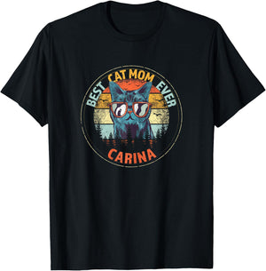 Carina Best Cat Mom Ever Funny Custom Personalized Name T-Shirt - T-Shirt | Black