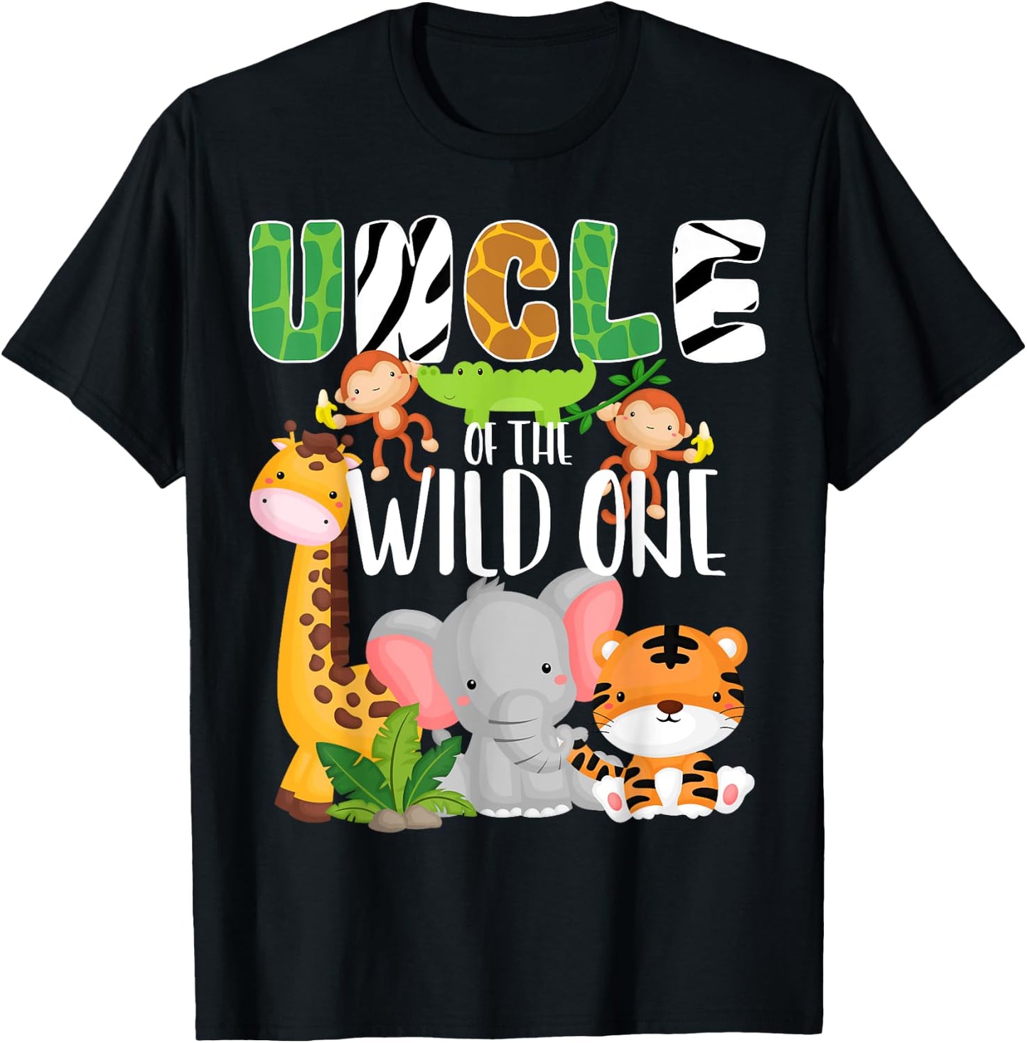 Uncle of the Wild One Zoo Theme Birthday Safari Animals T-Shirt - T-Shirt | Black