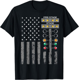 American Flag Drag Strip Auto Tree Light for Racecar Driver T-Shirt - T-Shirt | Black