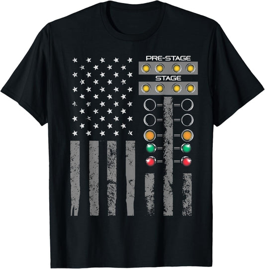 American Flag Drag Strip Auto Tree Light for Racecar Driver T-Shirt - T-Shirt | Black