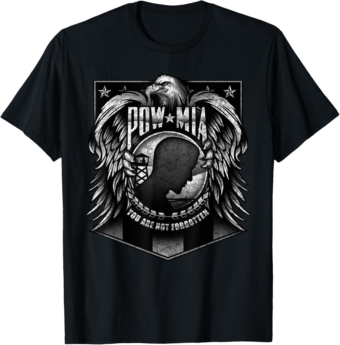 US Military POW MIA You Are Not Forgotten Shield with Eagle T-Shirt - T-Shirt | Black