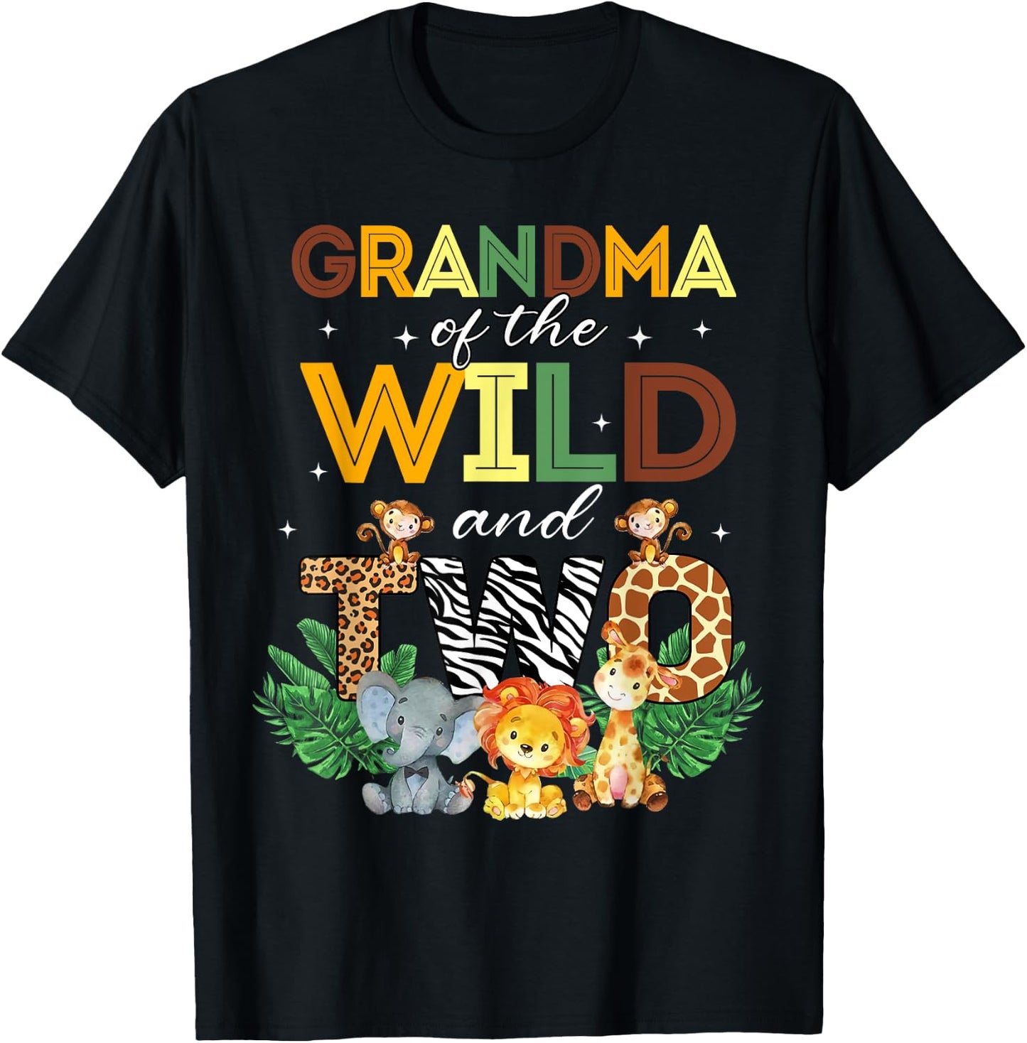 Grandma Of The Wild Two Zoo Birthday Safari Jungle Animal T-Shirt - T-Shirt | Black