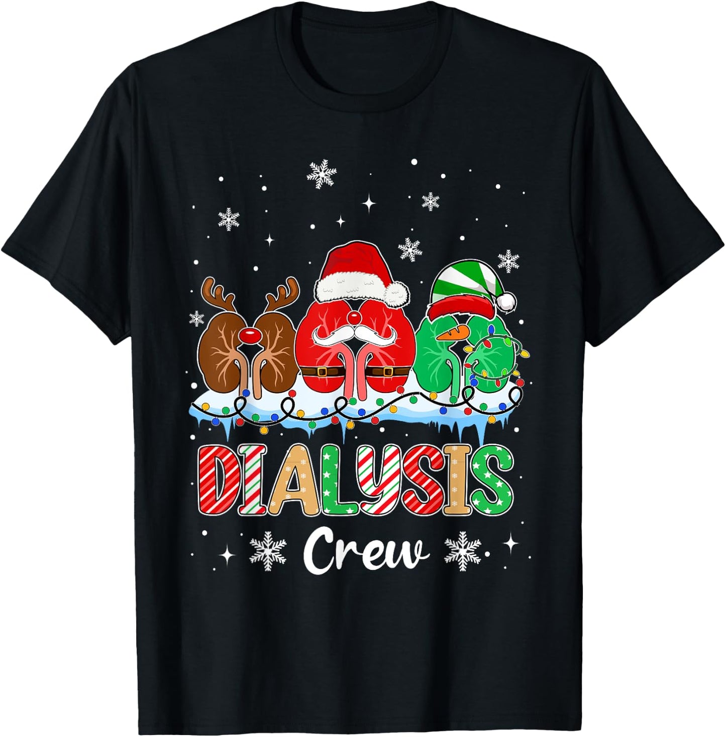 Dialysis Crew Christmas Lights Dialysis Nurse Xmas T-Shirt - T-Shirt | Black
