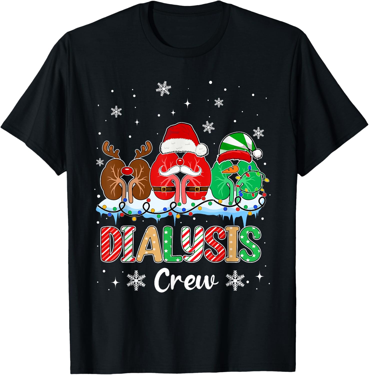 Dialysis Crew Christmas Lights Dialysis Nurse Xmas T-Shirt - T-Shirt | Black