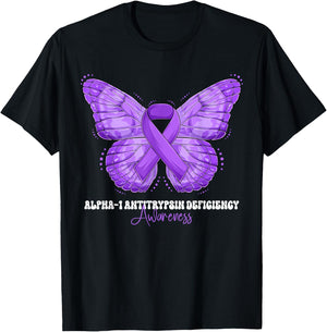 Alpha-1 Antitrypsin Deficiency Awareness Month Purple Ribbon T-Shirt - T-Shirt | Black