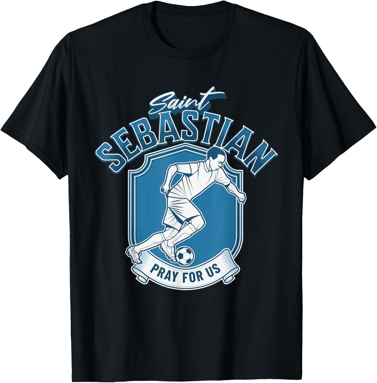 St Sebastian Patron Saint of Athletes Soccer Ball Football T-Shirt - T-Shirt | Black