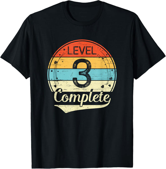 Level 3 Complete Retro 3rd Wedding Anniversary T-Shirt - T-Shirt | Black