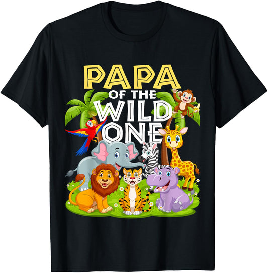 Papa Of The Wild One 1st Birthday Zoo Animal Safari Jungle T-Shirt - T-Shirt | Black