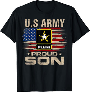 Vintage U.S Army Proud Son With American Flag T-Shirt - T-Shirt | Black