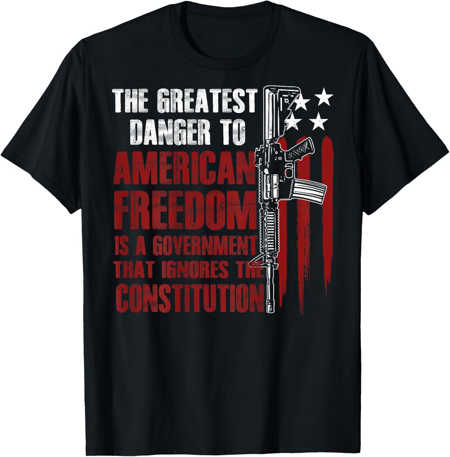 Gun USA Flag American Freedom Funny Government (on Back) T-Shirt - T-Shirt | Black