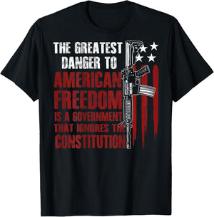 Gun USA Flag American Freedom Funny Government (on Back) T-Shirt - T-Shirt | Black