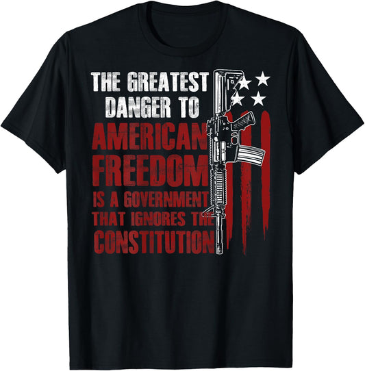 Gun USA Flag American Freedom Funny Government (on Back) T-Shirt - T-Shirt | Black