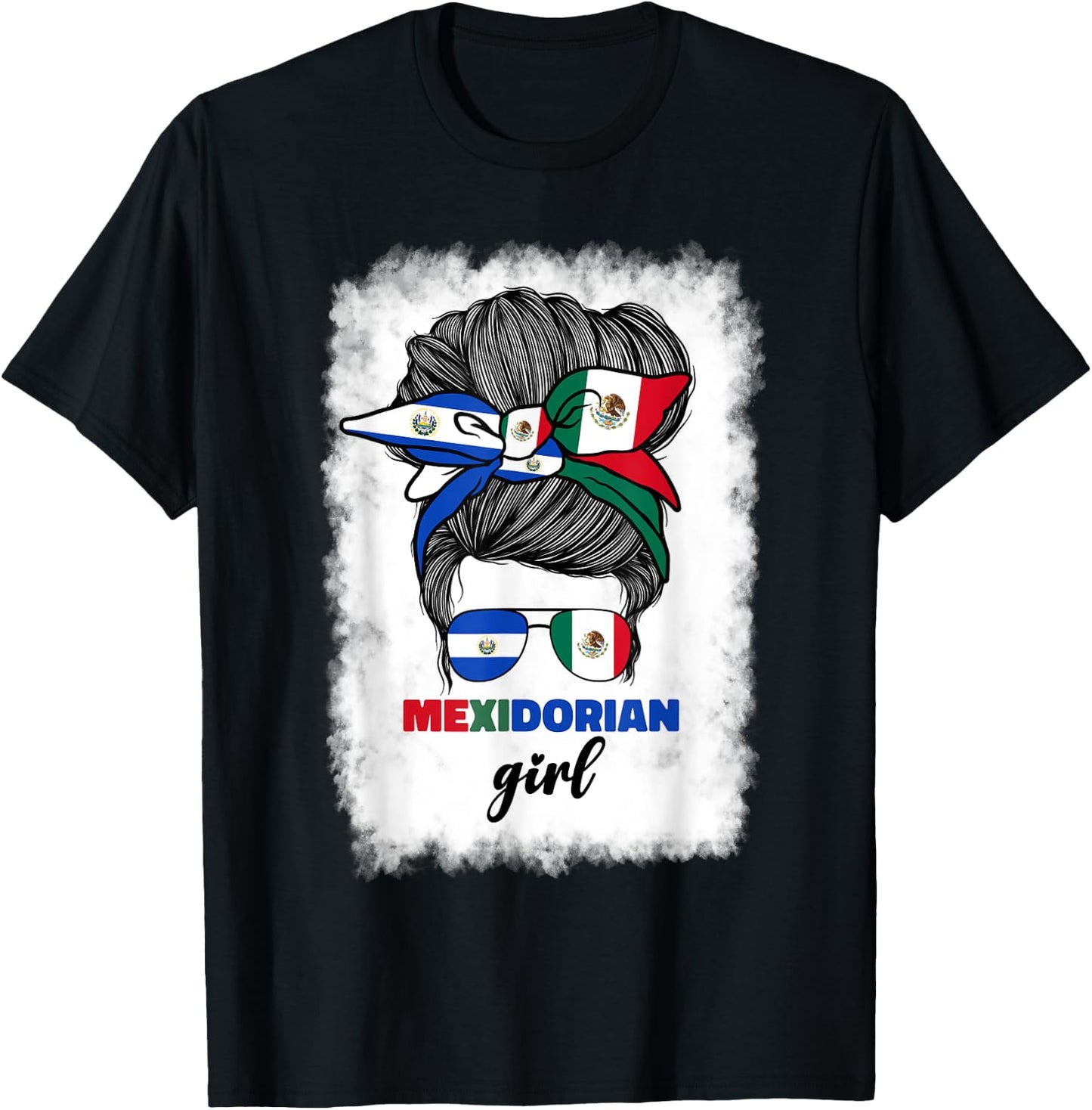 Half Mexican And Salvadorian Mexico El Salvador Flag Girl T-Shirt - T-Shirt | Black