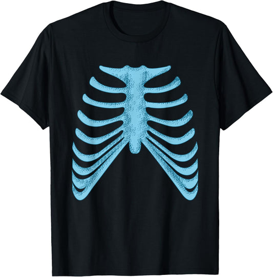 Blue Skeleton Rib Cage Blue Color Graphic T-Shirt - T-Shirt | Black