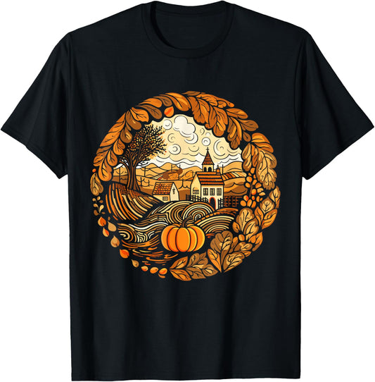 Cottagecore Pumpkins Fall Village Women's Graphic T-Shirt - T-Shirt | Black
