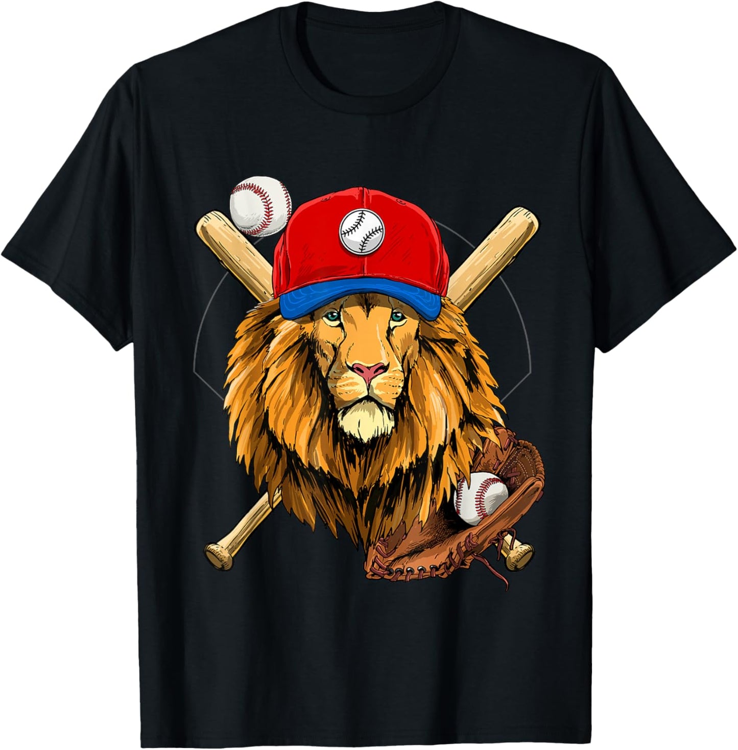 Lion Baseball Lion Lovers Baseball Player T-Shirt - T-Shirt | Black