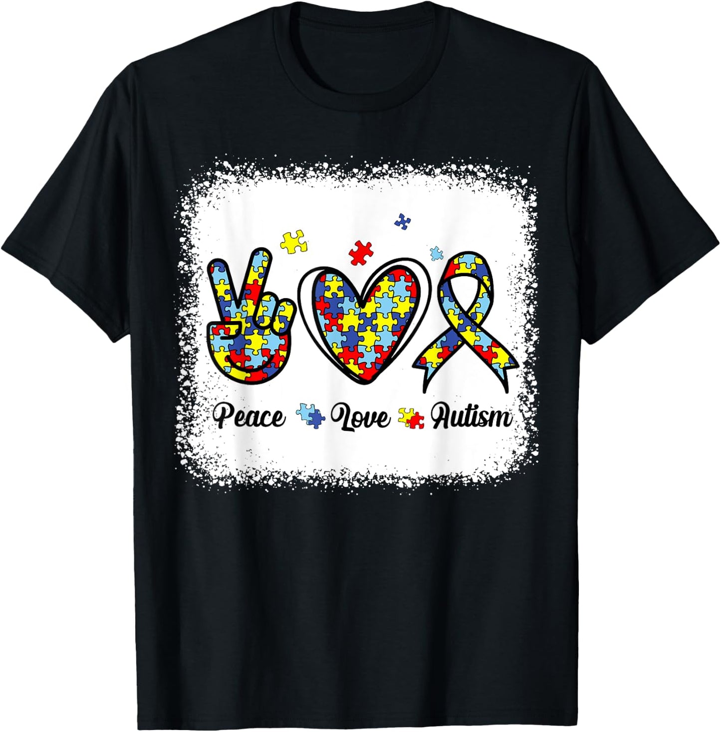 Peace Love Autism Awareness Shirt Kids Women Cute Mom Girl T-Shirt - T-Shirt | Black