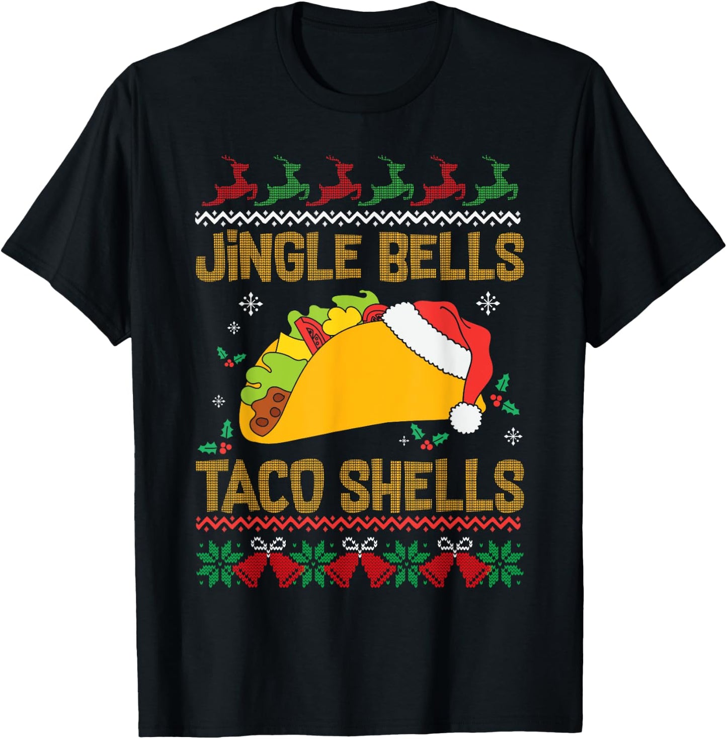 Ugly Christmas Fast Food Joke Jingle Bells Taco Shells T-Shirt - T-Shirt | Black