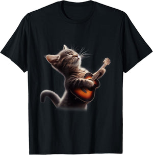 Cat Playing Guitar - Funny Rock Music Guitar Cat Women Kids T-Shirt - T-Shirt | Black