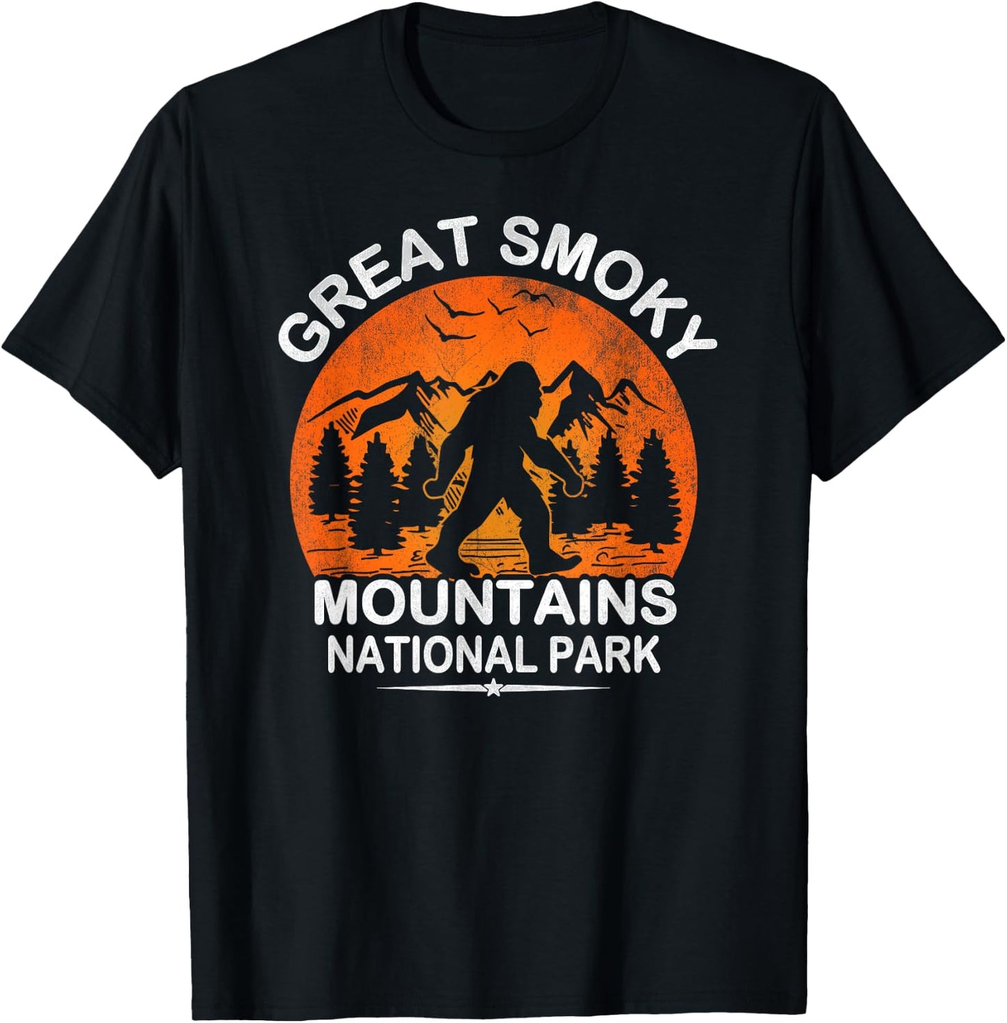 Great Smoky Mountains National Park Sunset Bigfoot Sasquatch T-Shirt - T-Shirt | Black