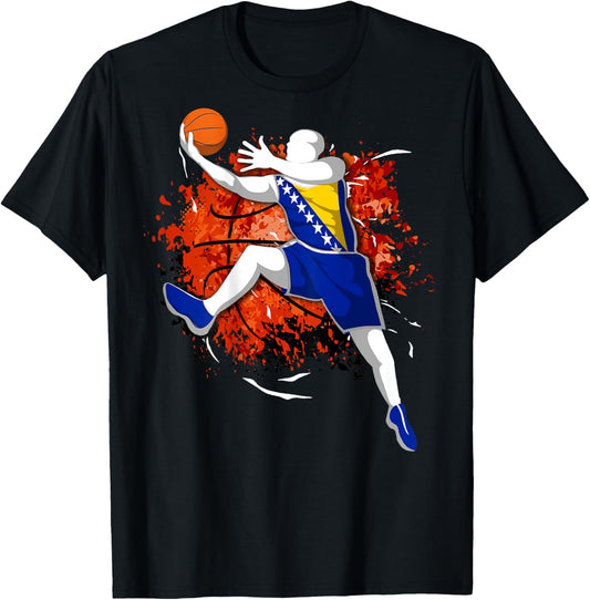 Bosnia and Herzegovina Basketball Fans Jersey Bosnian Flag T-Shirt - T-Shirt | Black