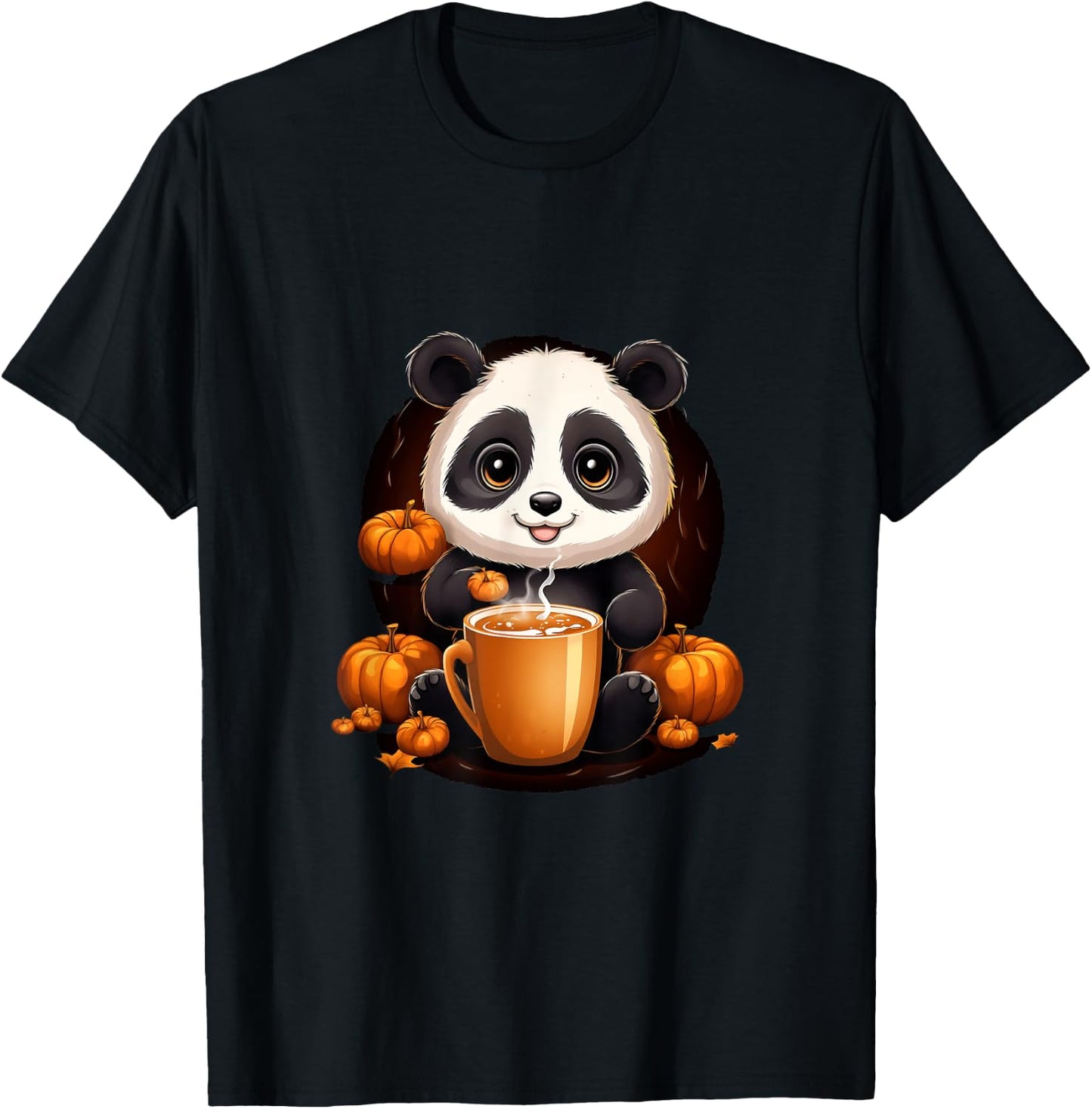 Panda Pumpkin Spice Latte Autumn Halloween T-Shirt - T-Shirt | Black