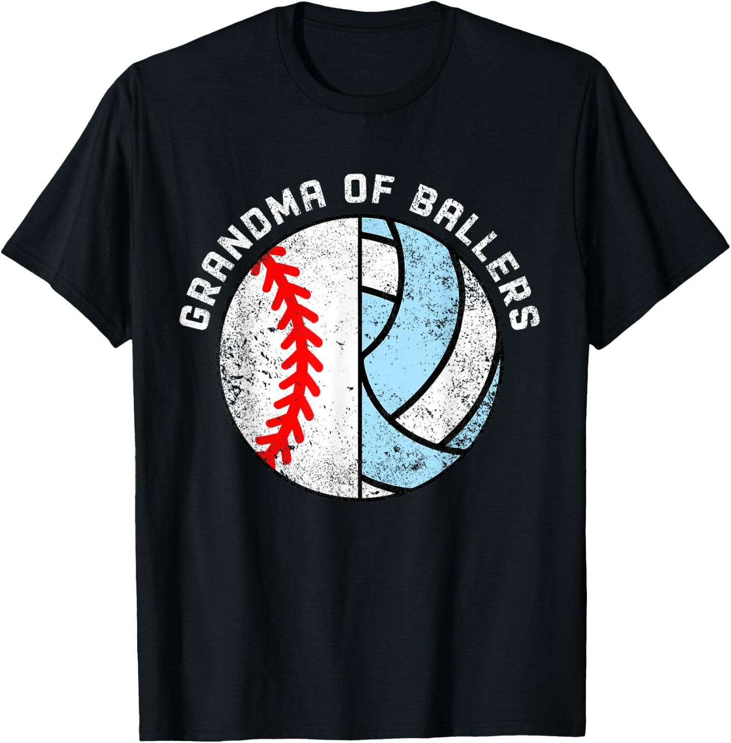 Grandma Of Ballers Funny Baseball Volleyball Grandma T-Shirt - T-Shirt | Black