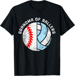 Grandma Of Ballers Funny Baseball Volleyball Grandma T-Shirt - T-Shirt | Black