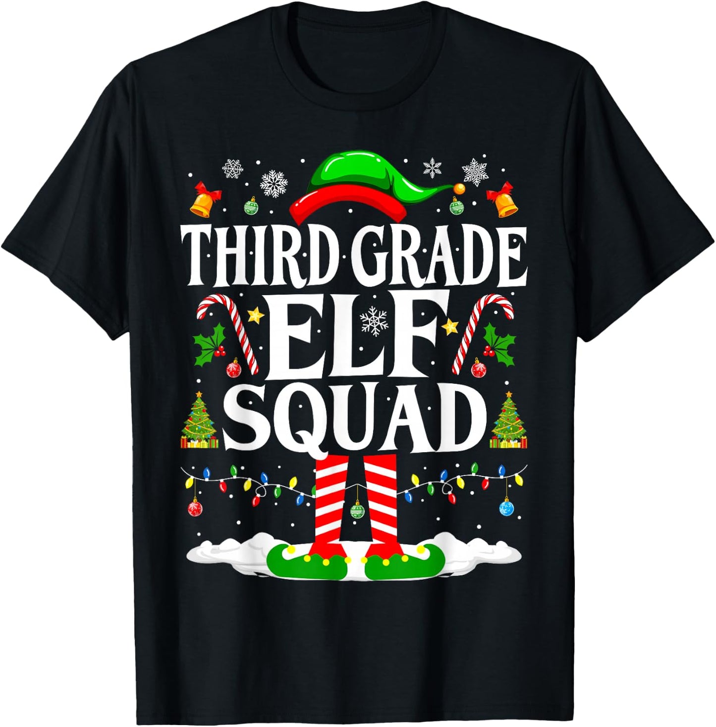 3rd Grade Elf Squad Xmas Funny Christmas Third Grade Elf T-Shirt - T-Shirt | Black