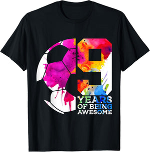 9 Years of Being Awesome Soccer 9TH Birthday T-Shirt - T-Shirt | Black