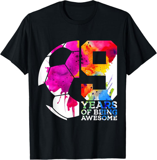 9 Years of Being Awesome Soccer 9TH Birthday T-Shirt - T-Shirt | Black