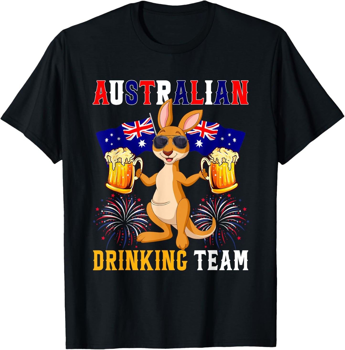 Australian Drinking Team Kangaroo Sunglasses Holding Beers T-Shirt - T-Shirt | Black
