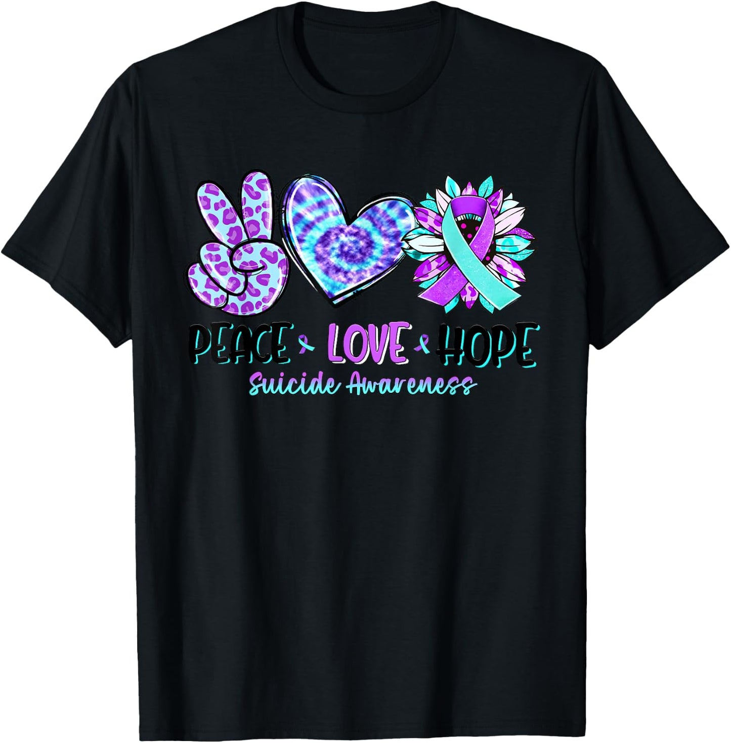 Peace Love Hope Sunflower Leopard Suicide Awareness Gifts T-Shirt - T-Shirt | Black