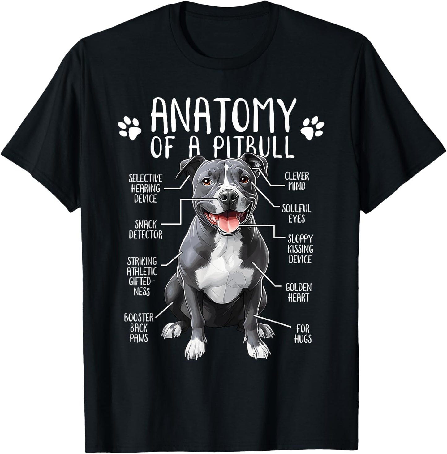 Funny Anatomy Pitbull Dog Cute Pittie Lover Pit Bull Owner T-Shirt - T-Shirt | Black