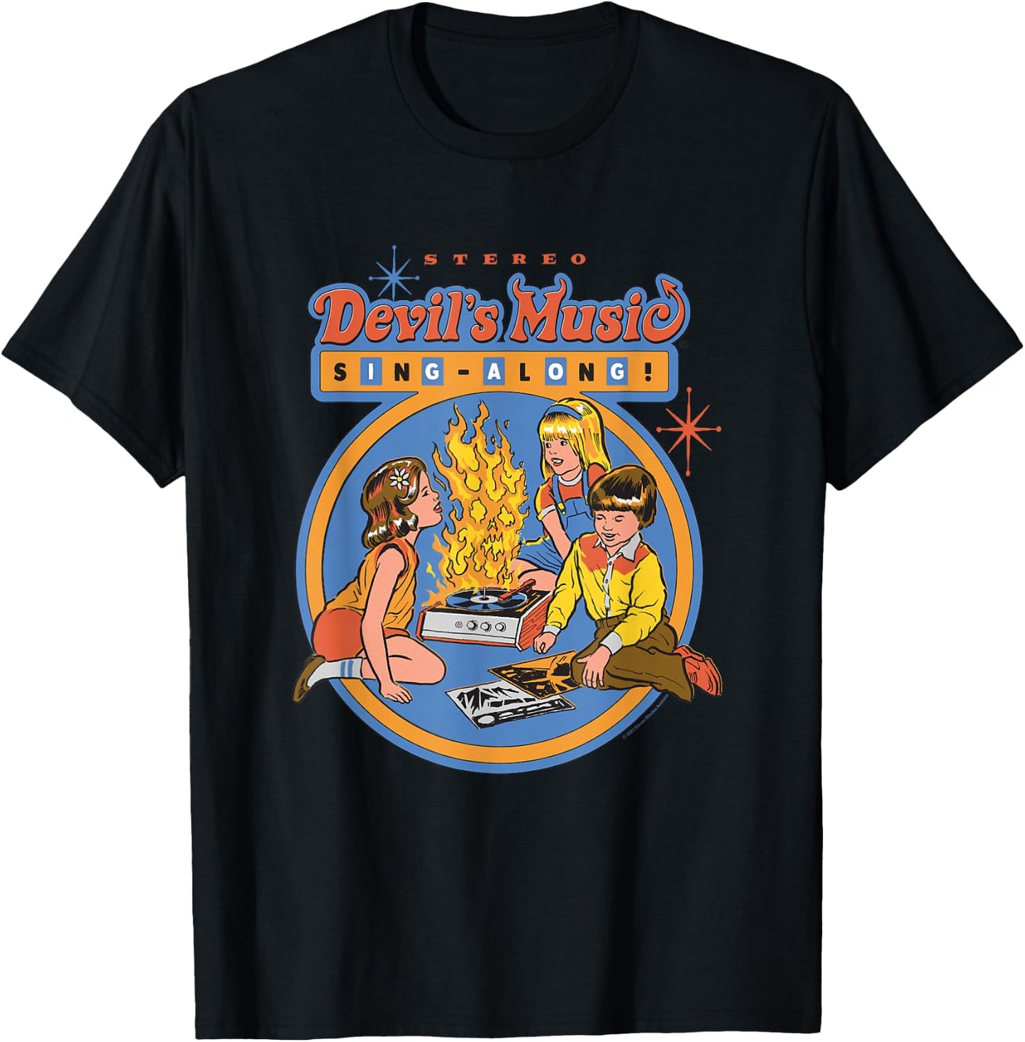 Steven Rhodes Devil's Music Rock & Roll Retro Dark Humor T-Shirt - T-Shirt | Black