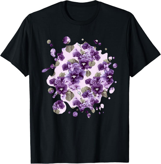 Cute African Violet Inspired Flower Plant Lover Gardener T-Shirt - T-Shirt | Black