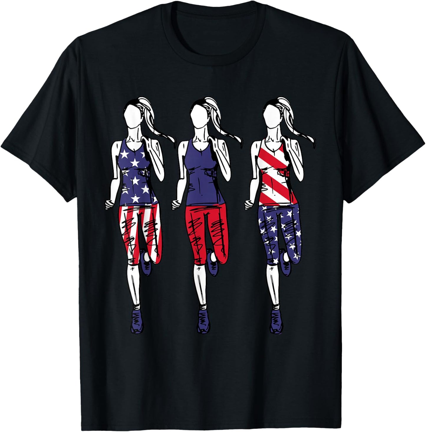 Patriotic Running 4th of July Shirt USA Flag Women Runner T-Shirt - T-Shirt | Black