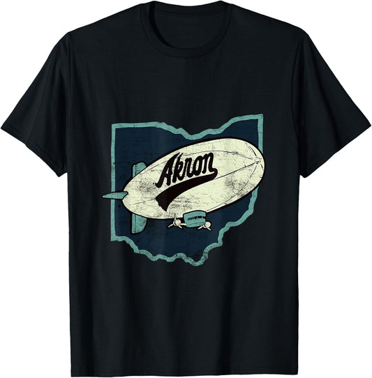 Vintage Distressed Akron Blimp Ohio Map T-Shirt - T-Shirt | Black