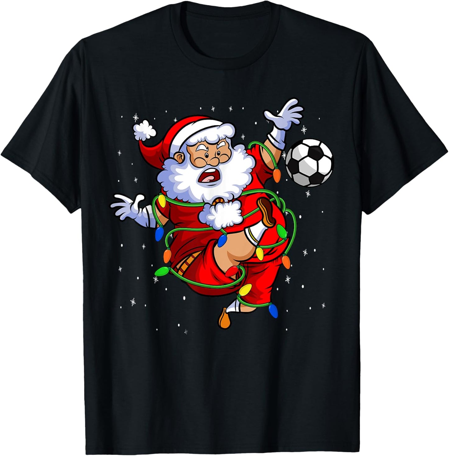 Santa Soccer Ball Funny Kids Soccer Player Christmas Lights T-Shirt - T-Shirt | Black