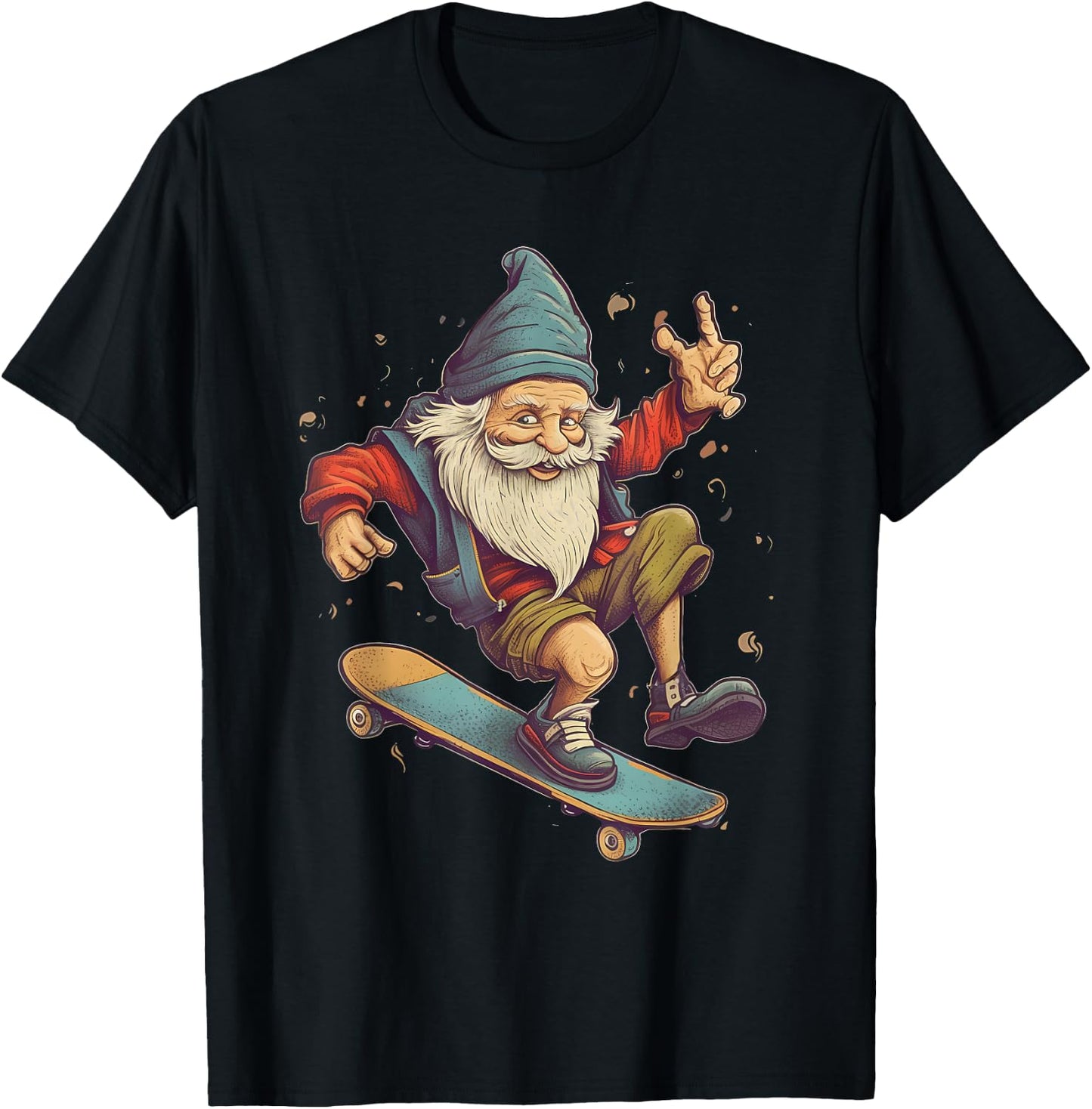Retro Skateboarding Gnome Skateboard T-Shirt - T-Shirt | Black
