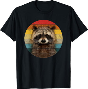 Cute Baby Raccoon Vintage Sunset Retro Animal Design T-Shirt - T-Shirt | Black