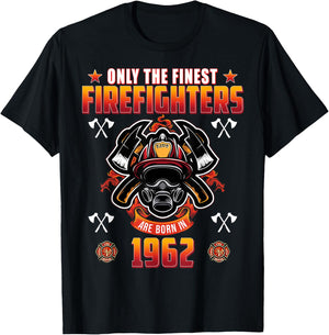59 Year Old Firefighter Born in 1962 Vintage 59th Birthday T-Shirt - T-Shirt | Black