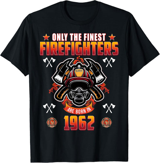 59 Year Old Firefighter Born in 1962 Vintage 59th Birthday T-Shirt - T-Shirt | Black