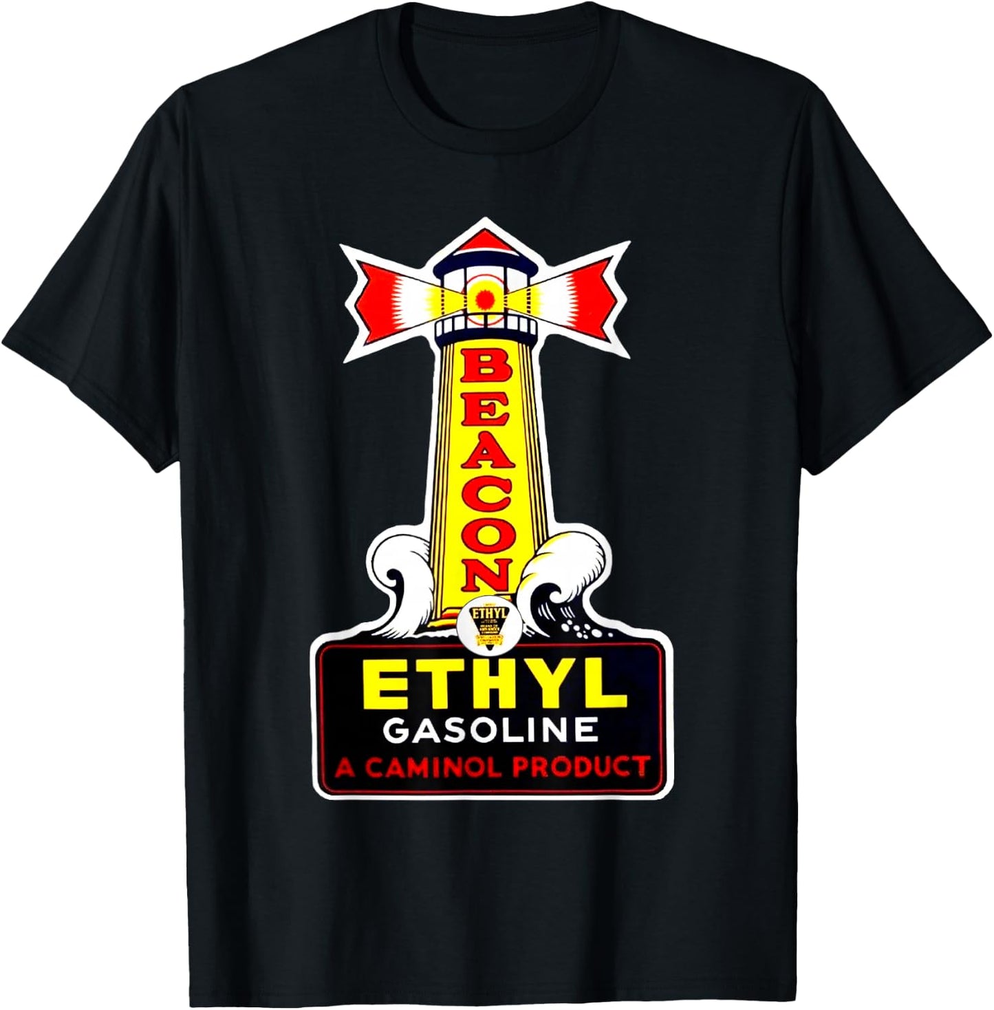 Retro Vintage Gas Station Beacon Motor Oil Car Bikes Garage T-Shirt - T-Shirt | Black