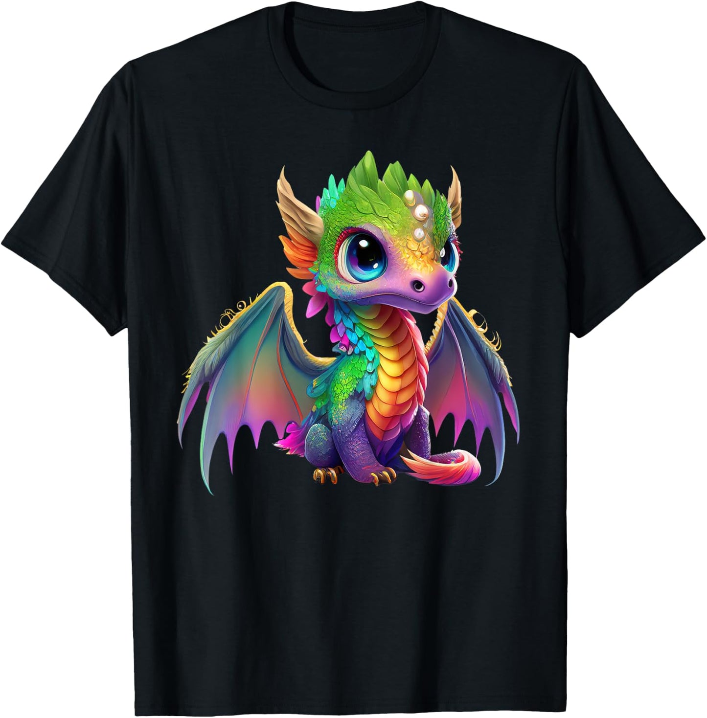 Colorful Dragon Baby Cute Pretty Birthday Graphic T-Shirt - T-Shirt | Black
