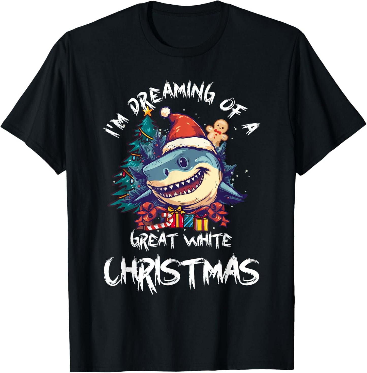 Christmas Shark Santa Hat Xmas Santa Jaws Funny Shark Pun T-Shirt - T-Shirt | Black