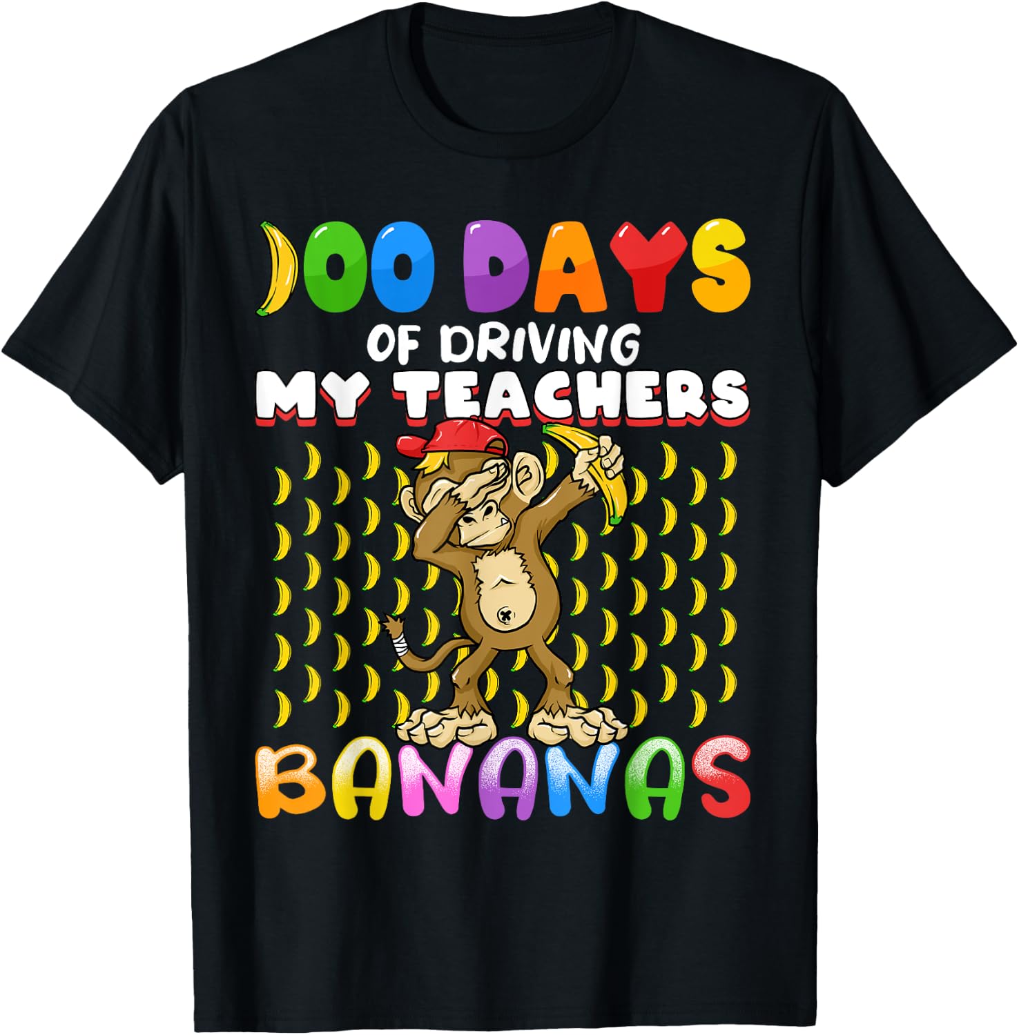 100 Days of Driving My Teachers Bananas Girls Boys Monkey T-Shirt - T-Shirt | Black