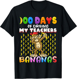 100 Days of Driving My Teachers Bananas Girls Boys Monkey T-Shirt - T-Shirt | Black