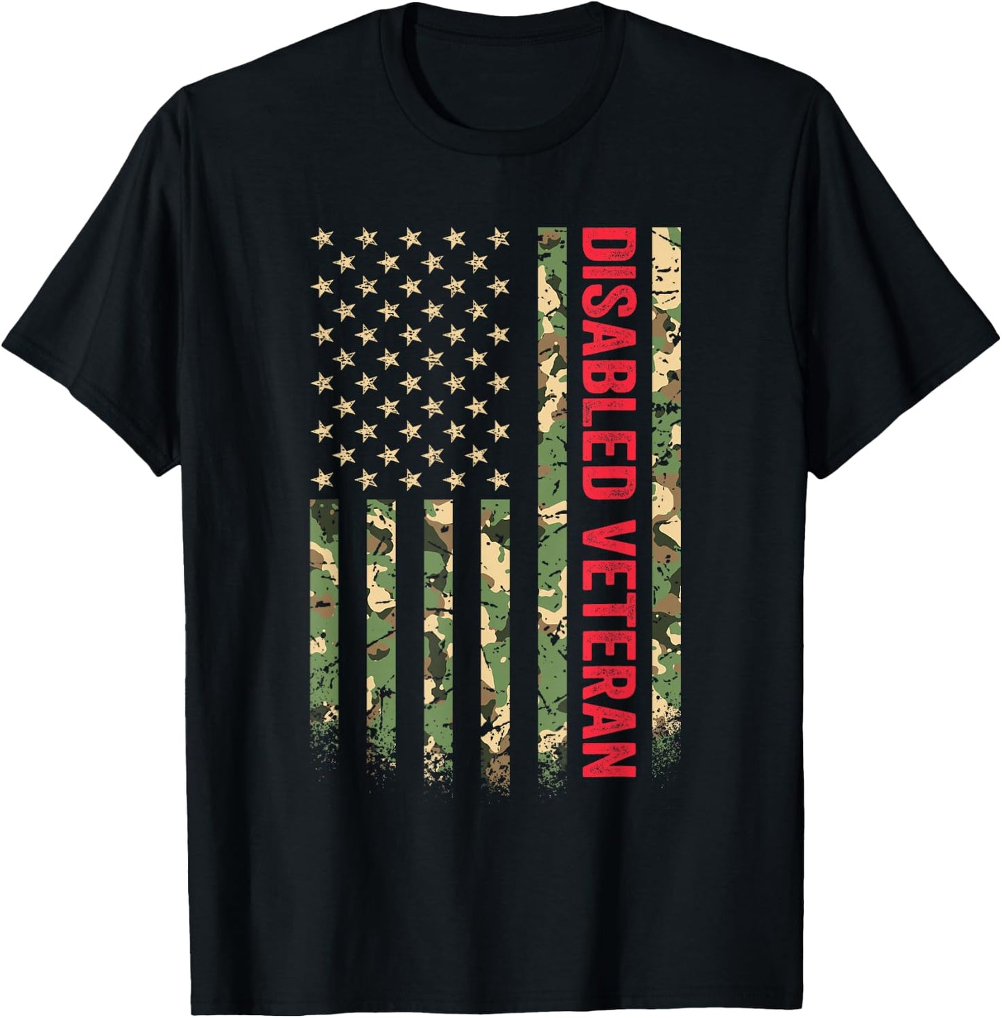 Disabled Veteran American Flag Camouflage Camo Patriotic Vet T-Shirt - T-Shirt | Black