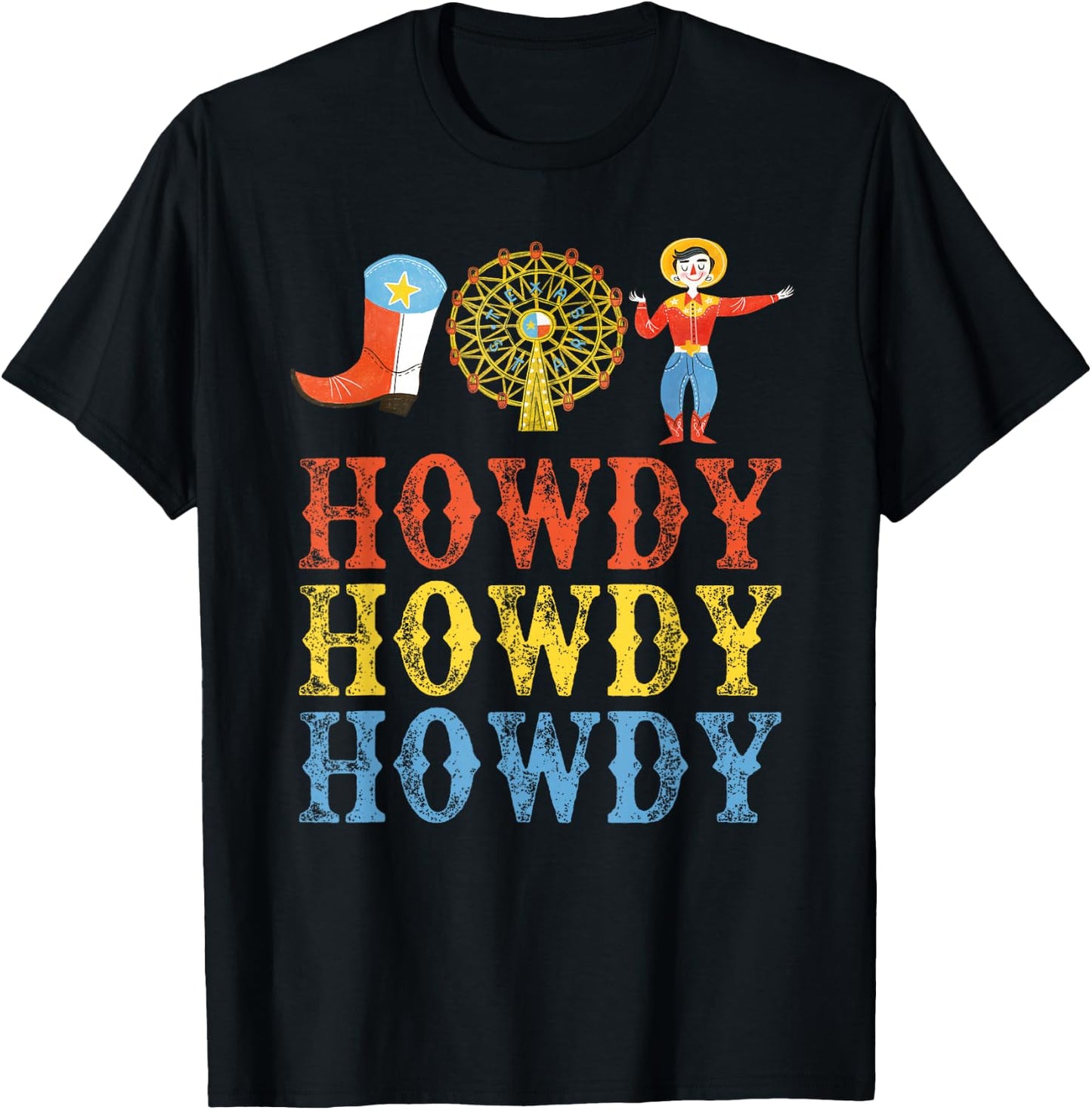Texas Fair, State Fair Cowboy, Ferris Wheel, County Fair T-Shirt - T-Shirt | Black